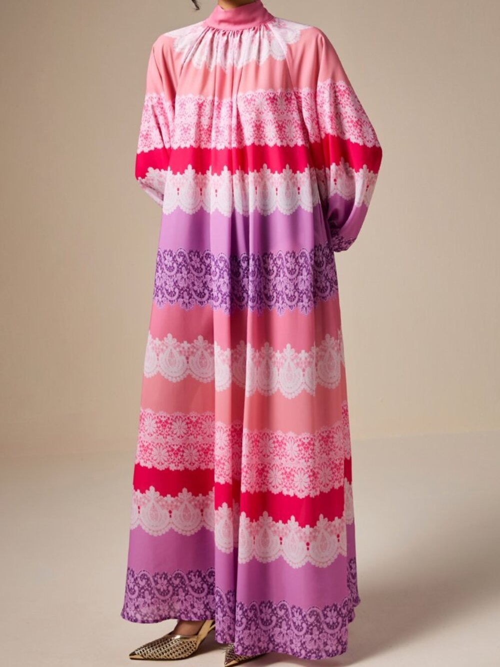 Multicolor Boho Women's Lace Print Dress - Picture 3 of 9